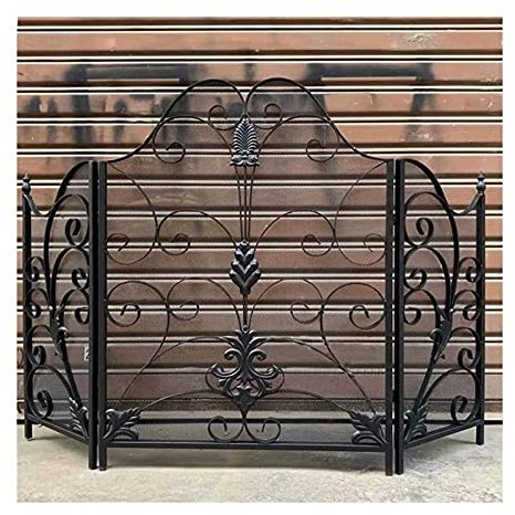 Kupfermaschensieb, Messinggewebemaschendrahtfilter Kaminschutz, Funkenschutz, 3-Panel-Schutz, schmiedeeiserner Rahmen mit Metallgeflecht, dekoratives Vintage-Dekorationsmuster, freistehender Funkensch