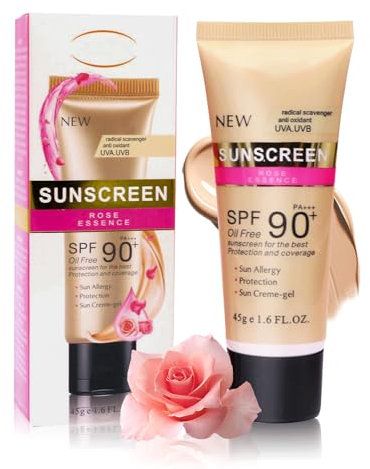 Shefave Sonnencreme Gesicht LSF 90, Tinted Sunscreen mit Rosen Essenz, Getönte Tägliche Sonnencreme, Sonnenschutz Gesicht Hohem UV-Schutz, Suncream für Gesicht & Körper, Erfrischend, Ölkontrolle