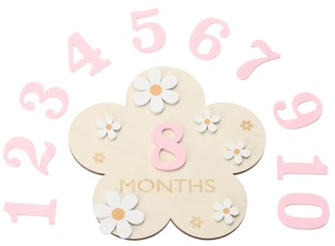 YOKIVE Monthly Milestones, Wooden Milestones Monthly Cards Announcement Signs | Great for Child Gifts, Photography Props (3D Flower, Pink, 6.3 x 6.3 Inch)