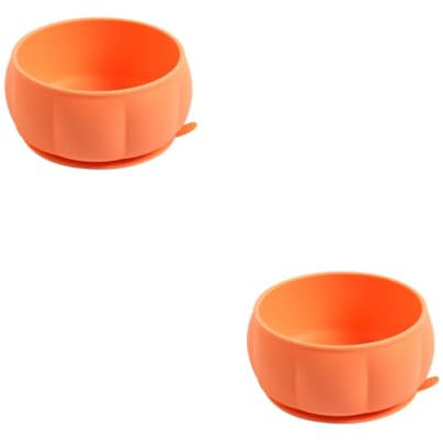 BESTonZON 2 Piezas ventosa para vajilla bebe cubiertos infantiles cubrecarter monitorear fusible vajilla infantil tazón de cuenco con ventosa para bebé silicio Orange