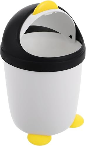 Foxananyn Mini pingüino cubo de basura tapa niños y niñas cuarto de basura papelera 1.2l escritorio cesta para niños y niñas adultos | papelera baño papelera