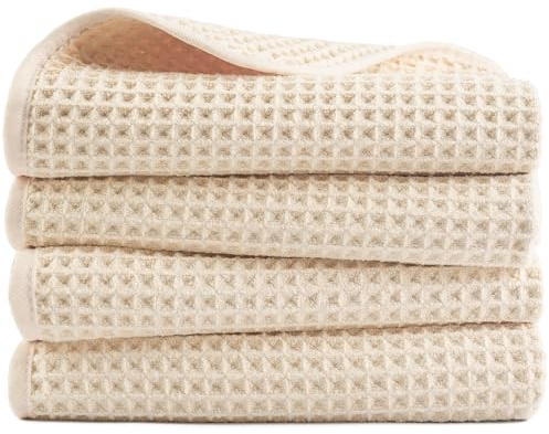 POLYTE 430 gsm Microfibre Lint Free Hand Towel, 40 x 76 cm, 4 Pack (Waffle Weave)