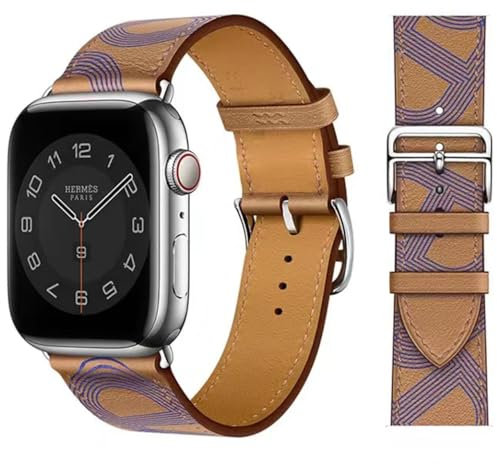 VZEXJIU Bracelets en cuir Compatible avec Apple Watch 42mm(Series 3) 44mm 45mm 46mm 49mm Bracelet en Cuir Véritable Remplacement pour iWatch Ultra 2/1 Séries 10 9 8 7 6 5 4 3 SE,Biscuit/Bleu