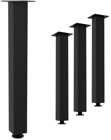 HAGO24 | Tischbeine 4er Set | höhenverstellbar | 72cm | 8x8cm | Couchtischbank | DIY Möbelfuß | Stahl | Schwarz | Schraubfüße | Montageplatte | 500kg