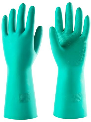 ThxToms Chemikalienschutzhandschuhe aus Nitril, Säurefeste Arbeitshandschuhe für Industrie & Lebensmittel,Schutzhandschuhe öl lösemittel, EN 388 & 374 geprüft,Latexfrei,Damen Herren,Grün (L)