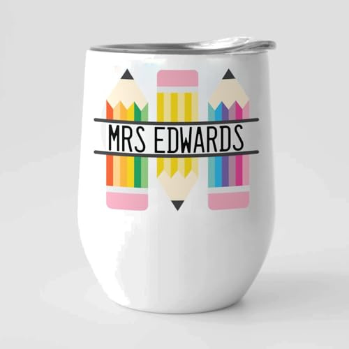 EKAM Personalised Best Teacher Wine Mug “End of School Year Teacher Gift Customise with Teacher’s Name - Wine Mug Gift from Kids - 12oz Mug (Design 02)
