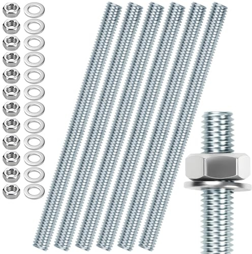 Lot de 6 tiges filetées M10 - Tiges filetées M10 x 200 mm - En acier galvanisé - Avec 12 écrous hexagonaux et 12 rondelles