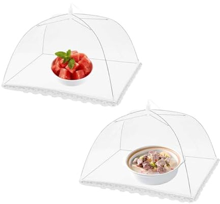 Dreamil 2 Stück Faltbare Abdeckhaube 32x32cm, Fliegen Schutz Lebensmittel Abdeckung Zelt für Essen Obst Kuchenabdeckung Grill Party Buffets Picknick, Mesh-Material Fliegenhaube Obsthaube Food Covers