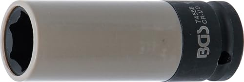 BGS 74558 | Kraft-Schoneinsatz | Innenvierkant 12,5 mm (1/2) | SW 18,5 mm | Sechskant | Länge 85 mm | für beschädigte 19 mm Radmuttern | für Ford B-Max, C-Max, Fiesta, Focus, Mondeo, Transit
