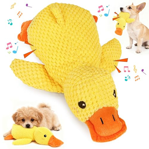 WGIDSKKI Antistress Ente Hund, Hundespielzeug Ente,Quietschspielzeug Hund Kuscheltier, Interaktives Spielzeug für Hunde, Dog Toys für Kleine,Mittlere,Große, Gelbe Hundespielzeug (M(30cm))