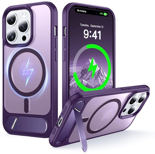 NJROW Magnetic Stand for iPhone 15 Pro Max Case Compatible with MagSafe | [Stand & Wireless Charging 2in1] [Flush Hidden Kickstand] [Military Shockproof] Slim Translucent Matte, Purple