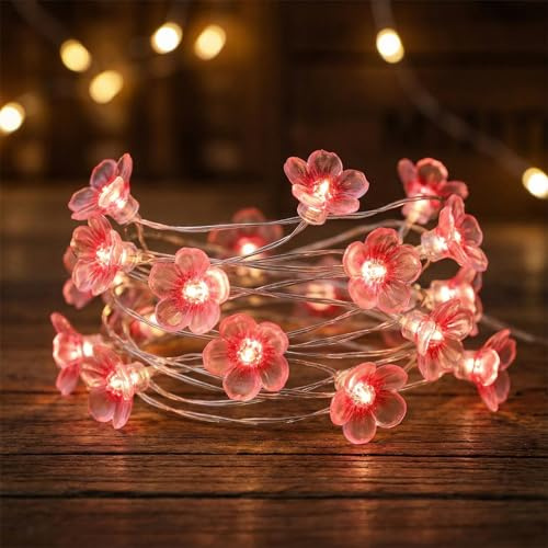 ZingBox Rosa Kirschblüten Lichterkette, 2M 20 LED Kirschblüte Frühlings Lichterkette, Lichterkette Kirschblüten Deko, Lichterkette Pink Kirschblüte, Batteriebetrieben Kirschblütes LED für Innen Außen