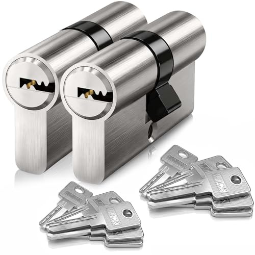 MANICAF 2 Stück Schließzylinder 30/30, Schließzylinder Gleichschließend, Profilzylinder, Zylinderschloss, Euro-Zylinder-Schloss, Schliesszylinder 60mm mit 10 Messing Schlüssel