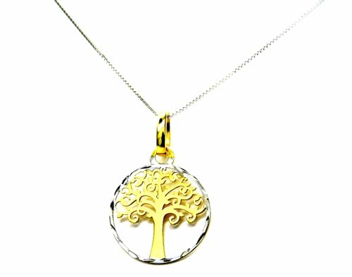 PEGASO GIOIELLI Collana da Donna in Oro Bianco 18kt (750) Catenina Veneta Pendente Albero della Vita Bicolore