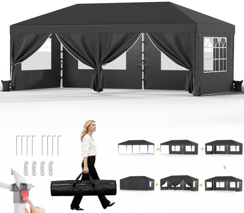 JUMMICO 3x6m Faltpavillon|Höhenverstellbar & Stabiler|Dicke wasserdichte Plane + Klettverschlüsse für Windschutz|Perfekt für Gartenfeste, Camping & Outdoor-Events|Schnell aufbaubar & platzsparend