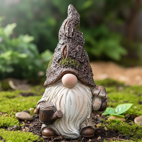 Smadeer Lustiger Gartenzwerg für Außen & Innen - Wetterfeste Gartenfigur in Holz-Stein-Optik - Handbemalte Zwerg Statue für Balkon, Terrasse & Rasen - Witzige Geschenkidee