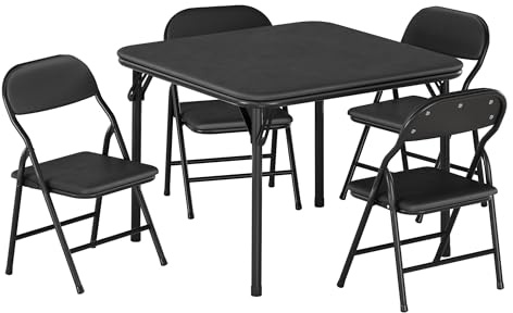 RBFGYIOP Zusammenklappbares Set für Kinder, quadratischer Tisch mit 4 gepolsterten Stühlen, Metallrahmen, ideal für Kinderzimmer, Kindergarten, kreative Tätigkeiten, Schwarz
