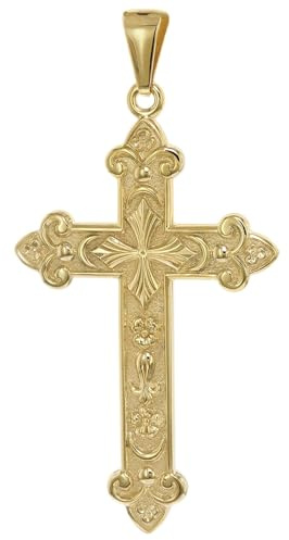 trendor Herren-Anhänger Orthodoxes Kreuz 925 Silber Vergoldet 54 x 29 mm | Kreuz-Anhänger aus Sterlingsilber vergoldet, orthodoxes Silber-Kreuz, Herren-Silberschmuck goldplattiert, Symbolschmuck