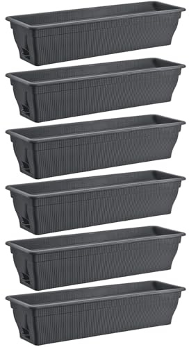 Balkonkasten 80 cm 6er Set Wasserspeicher Anthrazit 18 Liter Pflanzkasten | BURI, Pflanzeinsatz, UV-beständig, wetterfest, frostsicher, Balkon, Terrasse, langlebiger Kunststoff, Blumenkasten