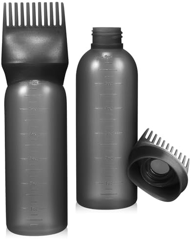 SILENRADAWN PP Hair Dye Comb Applicator Bottles Black 2pcs for Salon | Hair Bottle Applicator, Even Dye Application, Moderate Capacity for Personal Use