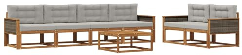 vidaXL Outdoor-Sofagarnitur 7 pcs Natur und Hellgrau, Gartenmöbel, modernes Outdoor-Sofa Set, modulare Sitzgelegenheiten, Loungemöbel für deinen Garten