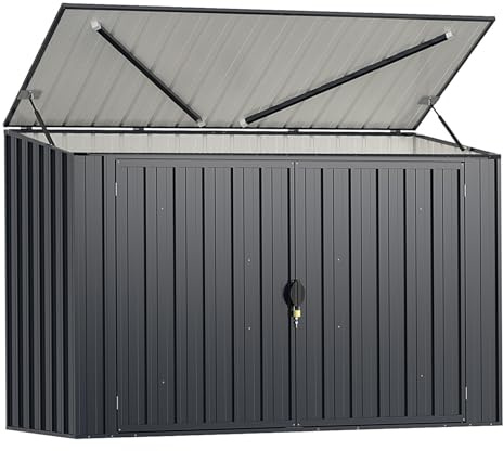 COSTWAY Mülltonnenbox für 2 x 120 L Mülltonnen, wetterfester Gartenschuppen mit abschließbarer Tür, Outdoor Geräteschuppen aus Metall, Gerätehaus für Fahrrad, Werkzeug