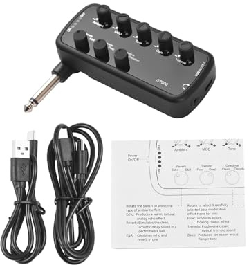 Zerodis Amplificatore per Basso per Cuffie Mini Amplificatore per Chitarra con Tono Analogico 3 Simulazioni di Altoparlanti Registrazione Interna OTG 600mAh Plug and Play Portatile per Esercitazioni