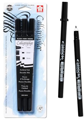 SAKURA 50319 3-Piece Pigma Blister Card Calligrapher Pen Set, Black
