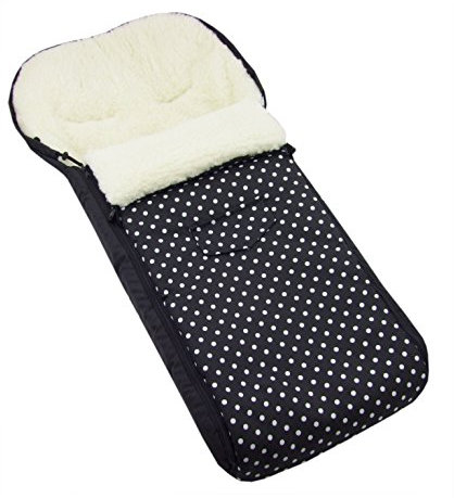universaler Winterfußsack (108cm), auch geeignet für Babyschale, Kinderwagen, Buggy, aus Wolle DESIGN (Schwarz Weiße Punkte)