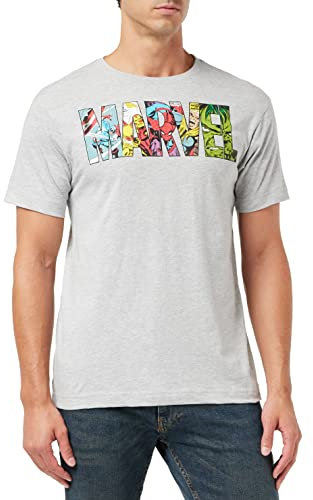 MARVEL Men's Marvel Comic Strip Logo T-shirt T Shirt, Grey (Sport Grey), L UK
