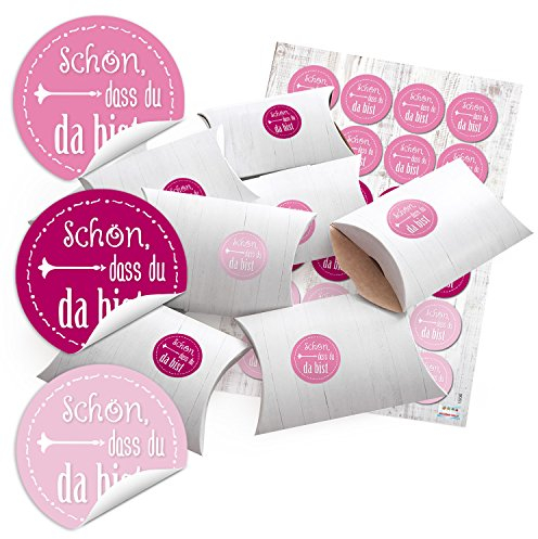 Logbuch-Verlag 24 kleine Schön dass du da bist Geschenkschachteln weiß rosa pink Hochzeit Gastgeschenk Mitgebsel Verpackung 15 x 10,5 x 3 cm