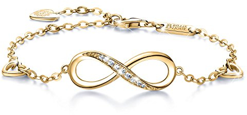 Billie Bijoux Infinity Unendlichkeit Symbol Damen Armband 925 Sterling Silber Zirkonia Armkette Verstellbar Charm Armband (5- gold)