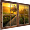 Feeby Bilder Fensterrahmen XXL 120x80 cm 1 Teilig Wohnzimmer Schlafzimmer Büro Flur Küche Wandbilder Leinwandbilder Modern Bild auf Leinwand Wanddekoration Kunstdruck Design Sonnenuntergang Orange