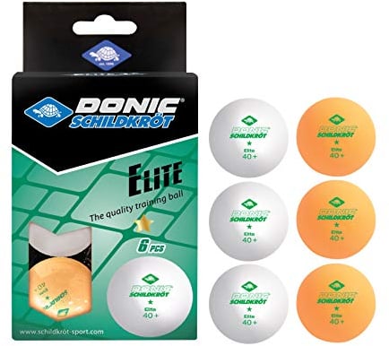 Donic-Schildkröt Tischtennisball 1-Stern Elite, Poly 40+ Qualität, 6 Stk. im Blister, 3x weiß / 3x orange