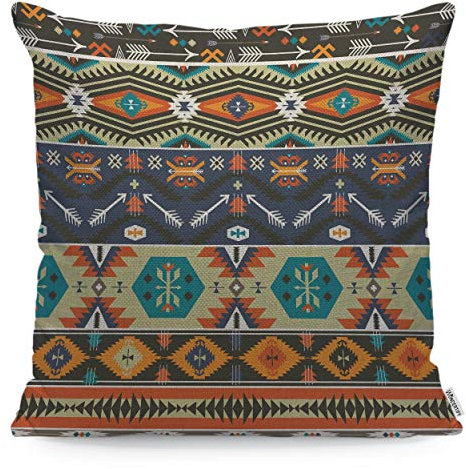 WONDERTIFY Navajo Kissenbezug, bunt, ethnisch, afrikanisch, amerikanisch, Aztekenmuster, weiches Leinen, Kissenbezug für dekoratives Schlafzimmer/Wohnzimmer/Sofa/Bauernhaus, Kissenbezüge 45,7 x cm