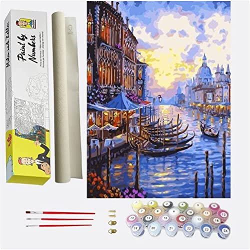 DonElton Malen nach Zahlen für Erwachsene, Städte – 40 x 50 cm, Malsets mit Pinseln, Acrylfarben und Leinen-Leinwand, rahmenlos – kreatives Geschenk (Kanäle von Venedig)