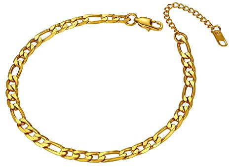Richsteel damen Fußkettchen vergoldete verstellbare Fußkette Figarokette Fußkettchen in 6mm breit 21.5cm+5cm