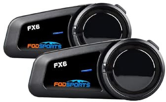Fodsports FX6 Motorbike Bluetooth Intercom, Motorcycle Bluetooth Headset for 6 Riders, Bluetooth Helmet Intercom Communication Systems with FM Radio, Stereo Music, Waterproof, Handsfree, GPS, 2 Pack