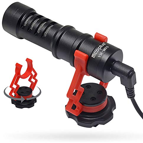 Venidice Video Fotocamera Microfono, MCOVM-M03 Cardioide Esterno Micro compatibile per DSLR Videocamera, iPhone, Android Telefono Cellulare, Alluminio, Nero (Rotazione a 360°)