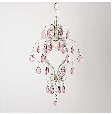 Lustre en cristal rose E14 américain tête unique Vintage lumières Hall d'entrée Chambre chaleureuse et romantique filles Chambre Lustre Chambre d'enfant