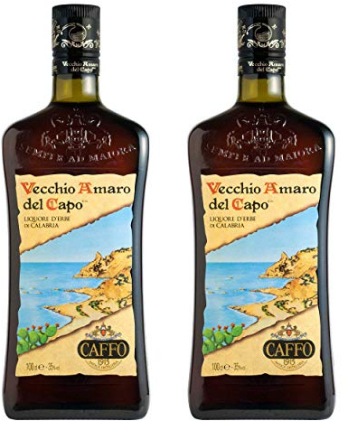 Vecchio Amaro Del Capo Kräuterlikör 2er Set, Spirituose aus Kalabrien, Alkohol, Flasche, 35 %, 2 x 1 L