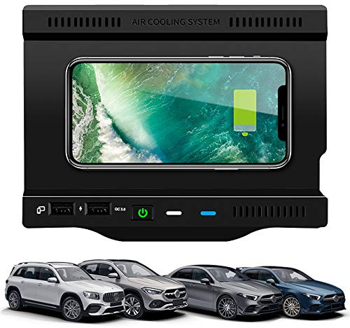 Kabelloses Ladegerät Auto für Mercedes-Benz A-Class/AMG/B-Class/GLB 2019 2020 Center Console-Zubehörfeld, 10W Wireless Schnell-ladegerät mit 18W QC3.0 USB für iPhone Samsung Jedes Qi-Telefon