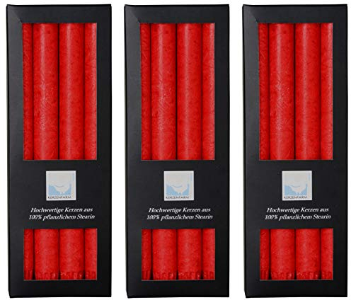 Stearin Stabkerzen, rot, 25 cm x 2,2 cm, 12er Set, Leuchterkerzen/Bio - Kerzen