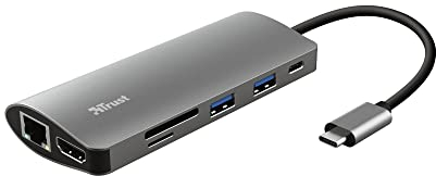 Trust Dalyx Adattatore multiporta USB-C 7-in-1, USB-C, 2 USB-A, HDMI, Ethernet, Lettore di schede Micro SD, SD Card, HDR e HDMI 1.4 (4k 30 Hz), Laptop/Macbook/PC/Chromebook