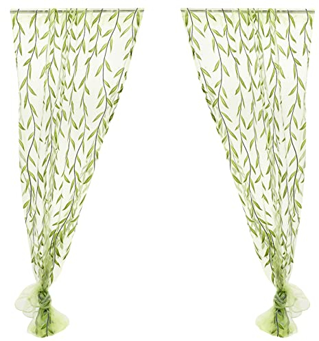 FAVOMOTO Grün Transparente Voile Vorhänge Gardine Schal Dekoschal für Schlafzimmer Wohnzimmer Blumen Druck 100x270cm für Wohnzimmer Schals Schlafzimmer Vorhänge Kinderzimmer Dekoschals