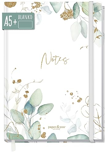 paper&you® Notizbuch A5+ blanko mit Gummiband Blattgold 156 Seiten, 78 Blatt - als Bullet Journal Skizzenheft Skizzenbuch Tagebuch Notizheft - nachhaltig & klimafreundlich