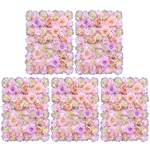 Fetcoi 5 Stück Künstliche Blumenwand, Kunstblumen Deko Seide Rosen Blume Wand, Kunstblumen Panel DIY Blumenwand, Hochzeit Straße Hintergrund