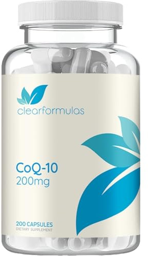 Clear Formulas Quick Absorption CoQ10 200mg - Coenzyme Q10 Potent Antioxidant for Heart Energy and Aging Support - High Stability CoQ10 Ubiquinone Capsules - Made in a cGMP US Lab