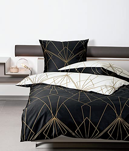 Janine Mako-Satin-Bettwäsche J.D. 200x220 cm + 2X 80x80 cm bronzebraun-schwarz