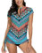 BesserBay Damen Rashguard Gedrucktes Badeshirt Stehkragen 1/4 Zip Slim-Fit Schutzkleidung UPF 50+ Aqua XL